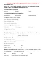 Đề thi học kì 1 lớp 7 môn Tiếng Anh năm 2014 Sở GD - ĐT Tỉnh Bến Tre