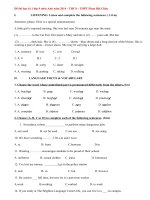 Đề thi học kì 1 lớp 9 môn Anh năm 2014 - THCS Phan Bội Châu