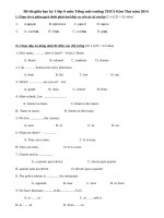 Đề thi giữa học kỳ 1 lớp 6 môn Tiếng anh trường THCS Kim Thư năm 2014