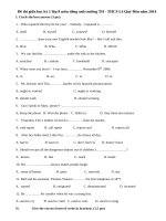 Đề thi giữa học kỳ 1 lớp 8 môn tiếng anh trường TH - THCS Lê Quý Đôn năm 2014