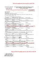 Đáp án đề thi tốt nghiệp môn hóa năm 2014 mã đề 258