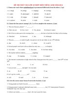 Đề thi thử vào lớp 10 môn Tiếng Anh năm 2014 tỉnh Bắc Giang