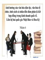 Ảnh hưởng của văn hóa dân tộc, văn hóa tổ chức, tính cách cá nhân đến đàm phán kí kết hợp đồng trong kinh doanh quốc tế. Liên hệ hai quốc gia Nhật Bản và Hoa Kỳ