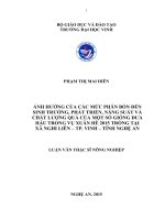 Ảnh hưởng của các mức phân bón đến sinh trưởng, phát triển, năng suất và chất lượng quả của một số giống dưa hấu trong vụ xuân hè 2015 trồng tại xã nghi liên   thành phố vinh   tỉnh nghệ an 