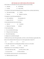 Đề thi học kì 2 môn Sinh lớp 10 năm 2014 (P5)