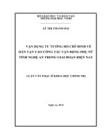 Vận dựng tư tưởng hồ chí minh về dân vận vào công tác vận động phụ nữ tỉnh nghệ an trong giai đoạn hiện nay 