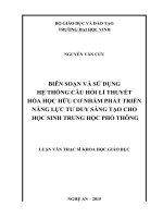 Biên soạn và sử dụng hệ thống câu hỏi lý thuyết hóa học hữu cơ nhằm phát triển năng lực tư duy sáng tạo cho học sinh trung học phổ thông 