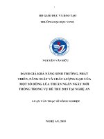 Đánh giá khả năng sinh trưởng, phát triển năng suất và chất lượng gạo của một số dòng lúa thuần ngắn ngày mới trồng trong vụ hè thu năm 2015 tại nghệ an 