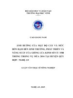 Ảnh hưởng của mật độ cấy và mức bón đạm đến sinh trưởng, phát triển và năng suất của giống lúa kinh sở ưu 1588 trồng trong vụ mùa 2014 tại huyện quỳ hợp   nghệ an 