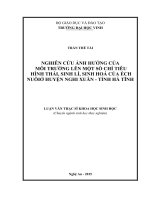 Nghiên cứu ảnh hưởng của môi trường lên một số chỉ tiêu hình thái, sinh lí, sinh hóa của ếch nuôi ở huyện nghi xuân   tỉnh hà tĩnh 