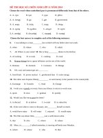 Đề thi học kì 2 môn Anh lớp 11 có đáp án năm 2014 (P8)