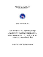 Ảnh hưởng của mật độ, mức kali bón đến khả năng sinh trưởng, phát triển, năng suất của giống dua chuột chiatai trồng trên vùng đất cát trong vụ hè 2015 tại huyện nghi xuân, hà tĩnh 