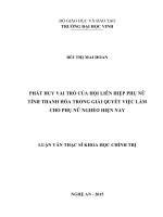Phát huy vai trò của hội liên hiệp phụ nữ tỉnh thanh hóa trong giải quyết việc làm cho phụ nữ nghèo hiện nay 