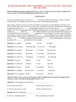 Đề thi thử đại học môn Tiếng Anh khối D,A1 lần 2 năm 2014 - THPT Trần Phú, Hà Tĩnh