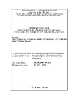 PHỤC TRÁNG và NÂNG CAO CHẤT LƢỢNG GIỐNG lúa TNDB 100 CHO TỈNH sóc TRĂNG 