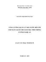 Tăng cường quản lý nhà nước đối với chi ngân sách cho giáo dục phổ thông ở tỉnh nghệ an 