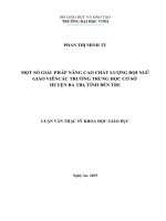 Một số giải pháp nâng cao chất lượng đội ngũ giáo viên các trường trung học cơ sở huyện ba tri, tỉnh bến tre 
