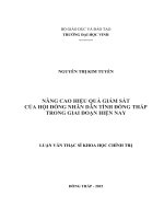 Nâng cao hiệu quả giám sát của hội đồng nhân dân tỉnh Đồng Tháp trong giai đoạn hiện nay