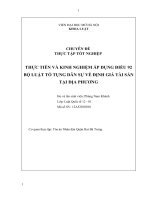CHUYÊN đề THỰC tập tốt NGHIỆP THỰC TIỄN và KINH NGHIỆM áp DỤNG điểu 92 bộ LUẬT tố TỤNG dân sự về ĐỊNH GIÁ tài sản tại địa PHƯƠNG