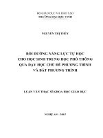 Bồi dưỡng năng lực tự học cho học sinh Trung học phổ thông qua dạy học chủ đề phương trình và bất phương trình