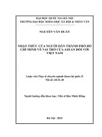 NHẬN THỨC CỦA NGƯỜI DÂN THÀNH PHỐ HỒ CHÍ MINH VỀ VAI TRÒ CỦA ASEAN ĐỐI VỚI VIỆT NAM