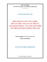 Phân tích các yếu tố tác động đến cấu trúc vốn của các công ty ngành dược phẩm   y tế   hóa chất niêm yết trên thị trường chứng khoán việt nam 