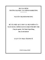 Hiệu quả cho vay hộ nghèo của ngân hàng chính sách xã hội tỉnh bến tre 