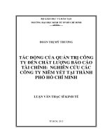 Tác động của quản trị công ty đến chất lượng báo cáo tài chính   nghiên cứu các công ty niêm yết tại TPHCM 