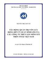 Tác động quản trị vốn lưu động đến tỷ suất sinh lời của các công ty thủy sản niêm yết trên TTCK việt nam 