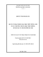 Tóm tắt luận văn thạc sĩ QUẢN lý HOẠT ĐỘNG dạy học môn TIẾNG ANH ở các TRƯỜNG TRUNG học PHỔ THÔNG HUYỆN BA vì, THÀNH PHỐ hà nội 