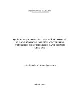 QUẢN lí HOẠT ĐỘNG GIÁO dục GIÁ TRỊ SỐNG và kĩ NĂNG SỐNG CHO học SINH  các TRƯỜNG TRUNG học cơ sở TRONG bối CẢNH đổi mới GIÁO dục 