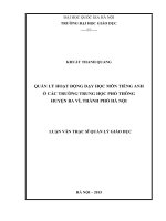 Lận văn thạc sĩ QUẢN lý HOẠT ĐỘNG dạy học môn TIẾNG ANH ở các TRƯỜNG TRUNG học PHỔ THÔNG HUYỆN BA vì, THÀNH PHỐ hà nội 