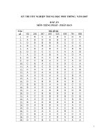 Đáp án đề thi tốt nghiệp THPT hệ phân ban năm 2007 - môn tiếng pháp