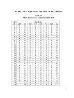 Đáp án đề thi tốt nghiệp THPT hệ không phân ban năm 2007 - môn tiếng nga