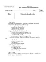 Đề thi lớp 7 học kì 2 môn sinh học năm 2012 đề số 5