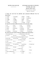 Đề thi học sinh giỏi môn Tiếng Anh lớp 7 trường THCS Song Hồ, Bắc Ninh năm học 2014  2015
