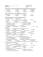 Đề thi lớp 12 học kì 1 môn tiếng anh năm 2012 đề số 66