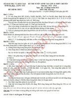 Đáp án đề thi vào lớp 10 môn hóa chuyên Bà Rịa Vũng Tàu năm 2013