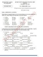 Đáp án đề thi vào lớp 10 môn anh chuyên Lê Hồng Phong Nam Định năm 2013