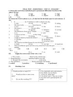 Tổng hợp đề thi lớp 7 học kì 2 môn tiếng anh năm 2013 (Phần 3)