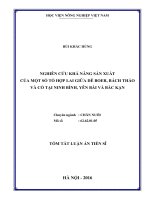 Tóm tắt luận án Nghiên cứu khả năng sản xuất của một số tổ hợp lai giữa dê Boer, Bách Thảo và Cỏ tại Ninh Bình, Yên Bái và Bắc Kạn