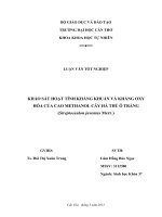 khảo sát hoạt tính kháng khuẩn và kháng oxy hóa của cao methanol cây hà thủ ô trắng (streptocaulon juventas merr ) 