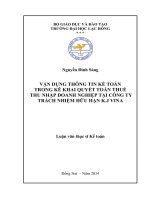 Luận văn thạc sĩ Vận dụng thông tin kế toán trong kê khai quyết toán thuế thu nhập doanh nghiệp tại công ty trách nhiệm hữu hạn k j vina