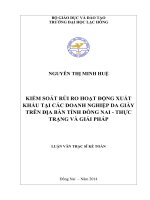Luận văn thạc sĩ Kiểm soát rủi ro hoạt động xuất khẩu tại các doanh nghiệp da giày trên địa bàn tỉnh đồng nai   thực trạng và giải pháp
