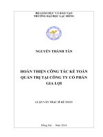 Luận văn thạc sĩ Hoàn thiện công tác kế toán quản trị tại công ty cổ phần gia lợi