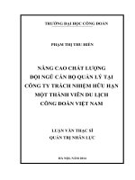 Nâng cao chất lượng đội ngũ cán bộ quản lý tại Công ty trách nhiệm hữu hạn một thành viên Du lịch Công đoàn Việt Nam