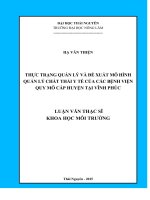 Thực trạng quản lý và đề xuất mô hình quản lý chất thải y tế của các bệnh viện quy mô cấp huyện tại vĩnh phúc