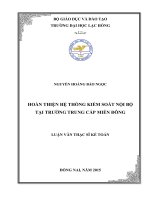 Hoàn thiện hệ thống kiểm soát nội bộ tại Trường Trung cấp Miền Đông: