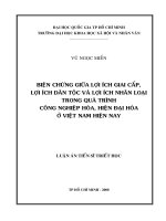 Biện chứng giữa lợi ích giai cấp, lợi ích dân tộc và lợi ích nhân loại trong quá trình công nghiệp hóa, hiện đại hóa ở việt nam hiện nay 