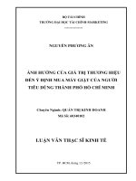 Ảnh hưởng của giá trị thương hiệu đến ý định mua máy giặt của người tiêu dùng thành phố hồ chí minh 
